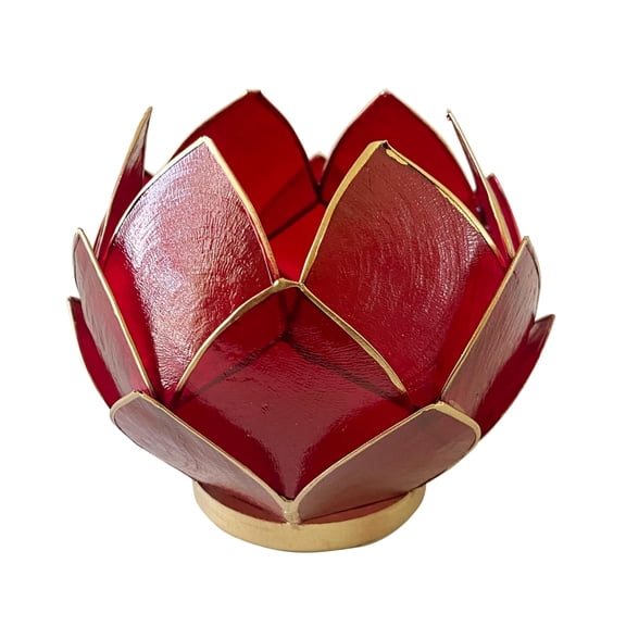Bowery Hill Handcrafted Blooming Lotus Capiz Shell Tea Light Holder in Red