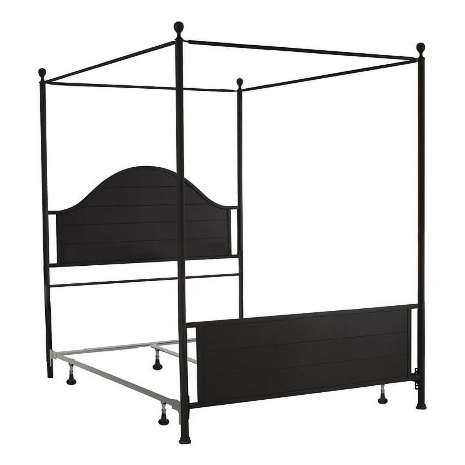 Bowery Hill Industrial Metal Queen Canopy Bed with Bed Rail in Black