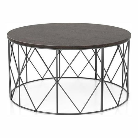 Bowery Hill Industrial Wood Round Coffee Table in Walnut Finish