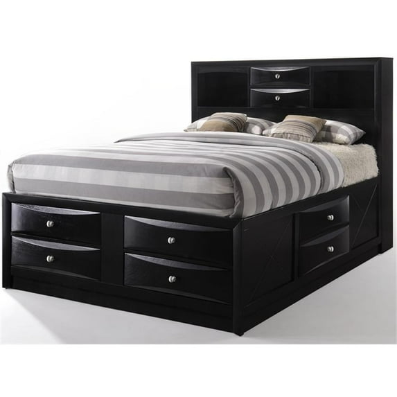 Bowery Hill Ireland Eastern King 8-Drawer Wooden Storage Bed in Black