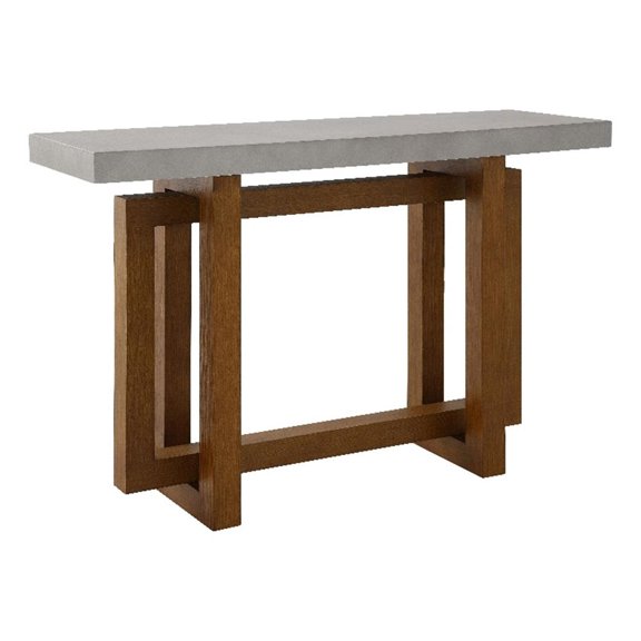 Bowery Hill Keven Rectangular Sofa Table with Faux Concrete Top in Walnut