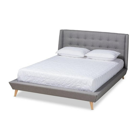 Bowery Hill King Size Grey Upholstered Wingback Platform Bed