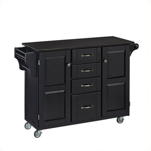 Bowery Hill Kitchen Cart with Granite Top in Black