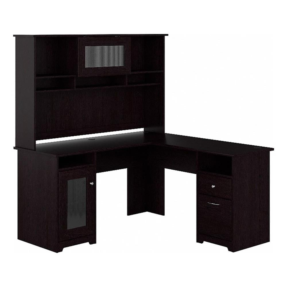 Espresso Oak L-Shaped Computer Desk with Hutch and Storage