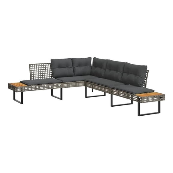 Bowery Hill L-Shaped Poly Rattan Garden Sofa With Removable Covers in Gray