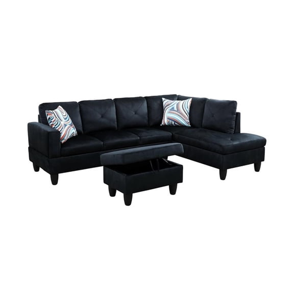 Bowery Hill L-shaped Black Microfiber Couch with Ottoman (Pillows Included)