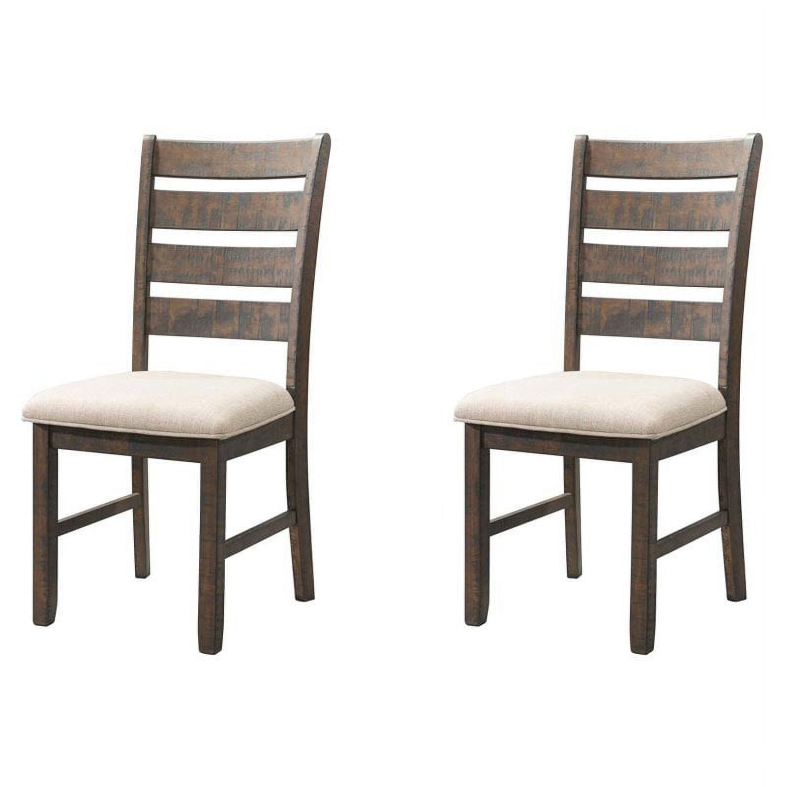 Rustic Cream Linen and Smokey Walnut Wood Ladderback Side Chair