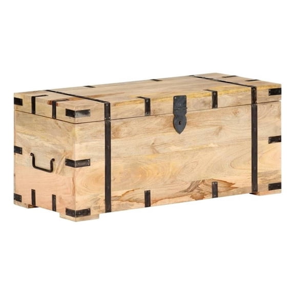 Bowery Hill Large Rectangular Rustic Solid Mango Wood Chest in Brown