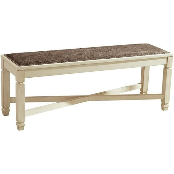 Bowery Hill Large Upholstered Dining Bench in White and Brown