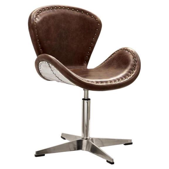 Bowery Hill Leather Accent Chair in Retro Brown and Aluminum