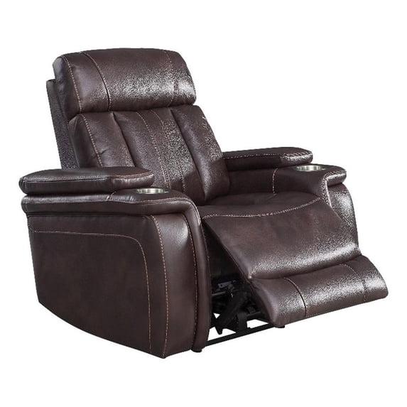 Bowery Hill Leather Fabric Power Recliner in Fantom Brown