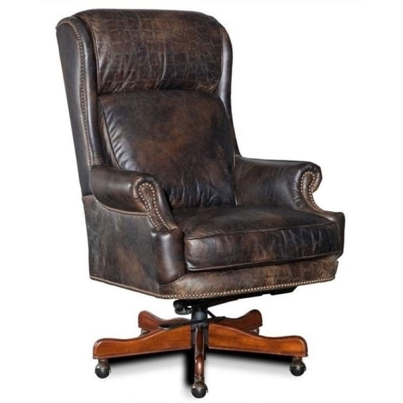 Bowery Hill Leather High Back Office Swivel Chair in Old Saddle Brown