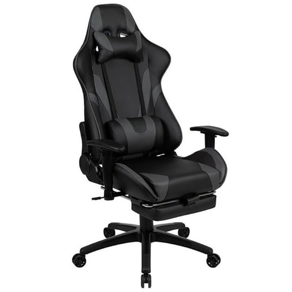 Bowery Hill Leather Racing Reclining Gaming Chair in Black and Gray