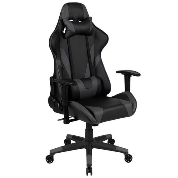 Bowery Hill Leather Racing Reclining Gaming Chair in Black and Gray