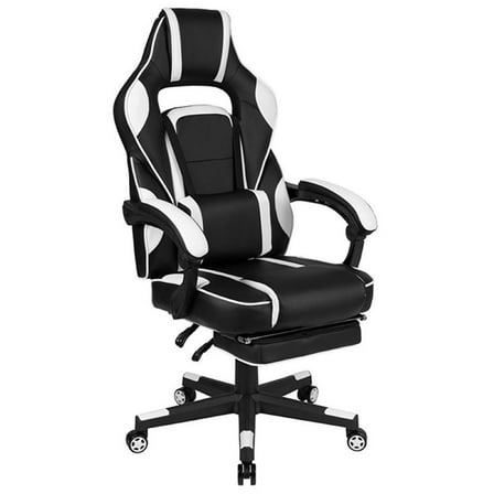 Bowery Hill Leather Racing Reclining Gaming Chair in Black and White
