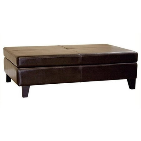 Bowery Hill Leather Storage Coffee Table Ottoman in Dark Brown