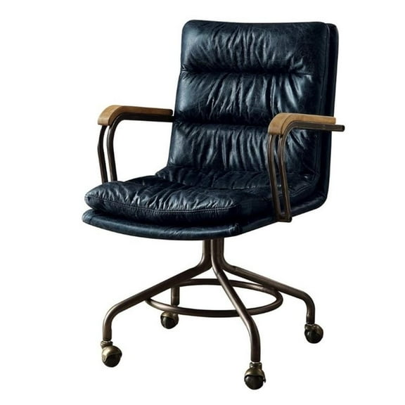 Bowery Hill Leather Swivel Office Chair in Vintage Blue