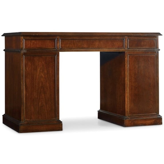 Bowery Hill Leather Top Computer Desk in Medium Wood