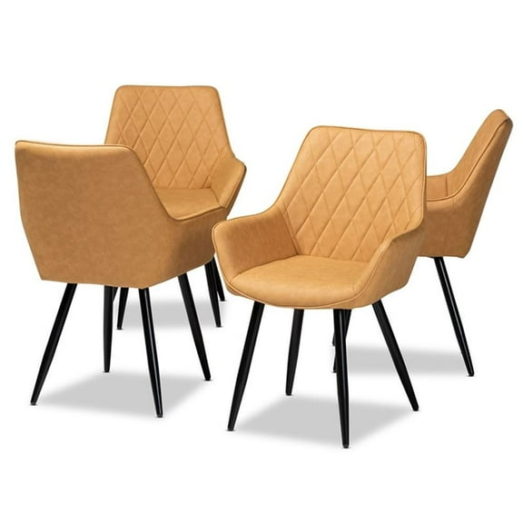 Bowery Hill Leather Upholstered and Black Metal 4-Piece Dining Chair Set