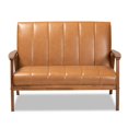 thumbnail image 1 of Bowery Hill Leather Upholstered and Brown finished Wood Loveseat, 1 of 8