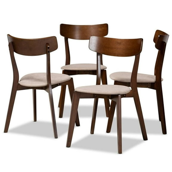 Bowery Hill Light Beige Fabric Upholstered Wood 4-Piece Dining Chair Set