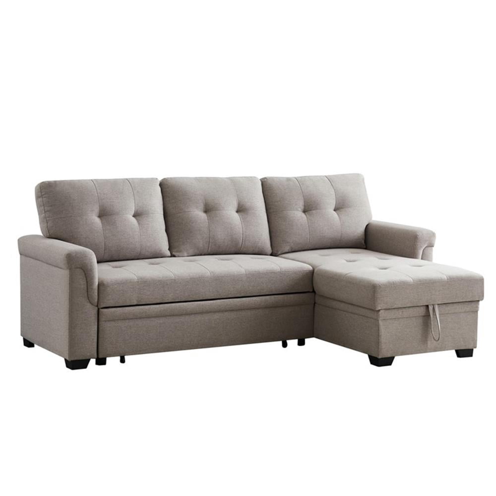 Bowery Hill Light Gray Fabric Reversible Sleeper Sectional with Storage ...