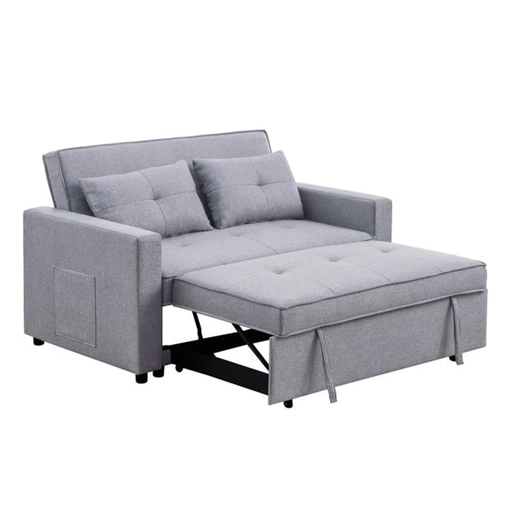 Bowery Hill Light Gray Linen Fabric 3-in-1 Convertible Sleeper Loveseat ...