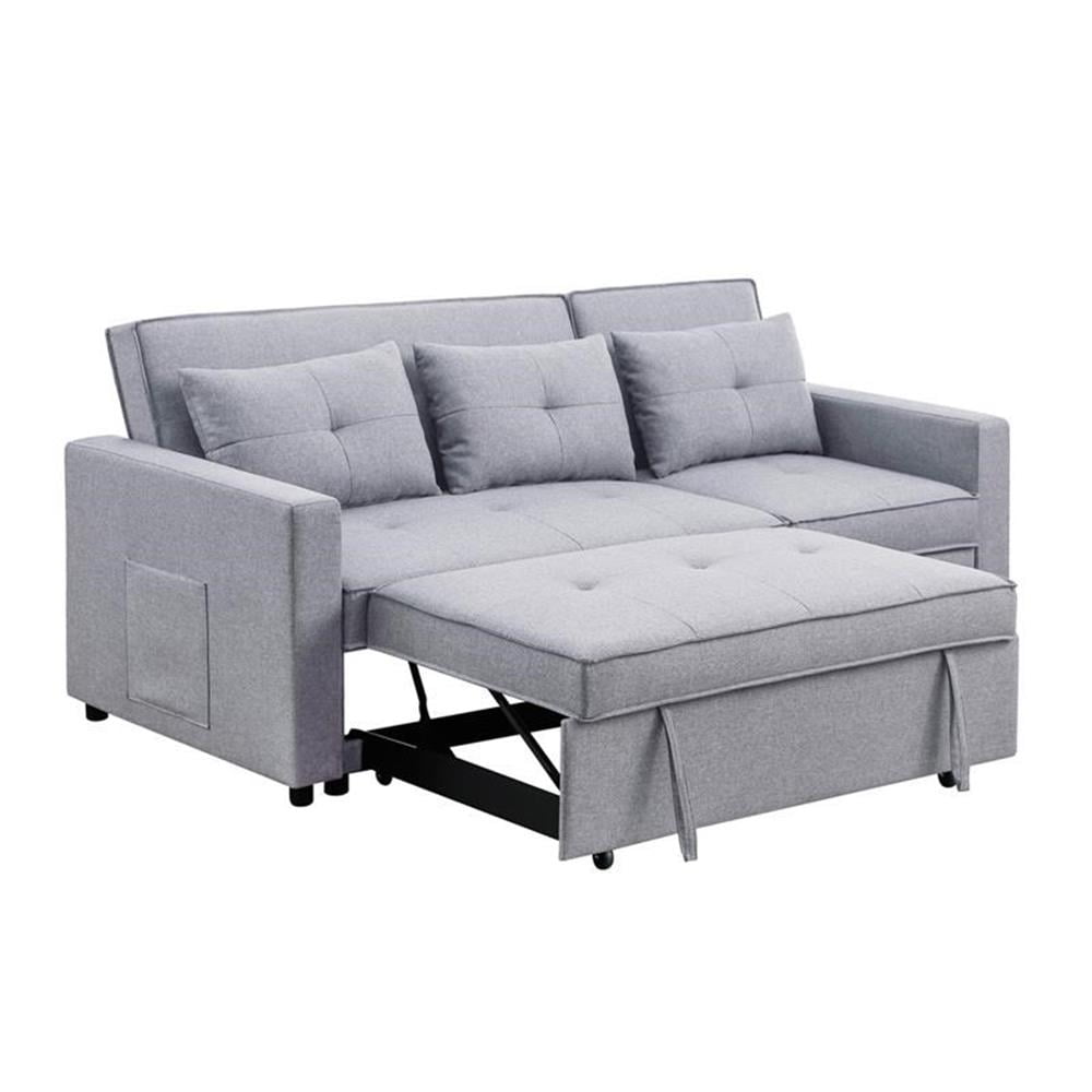 Bowery Hill Light Gray Linen Fabric 3-in-1 Convertible Sleeper Sofa ...