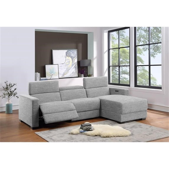 Bowery Hill Light Gray Polyester Fabric Power Reclining Sectional