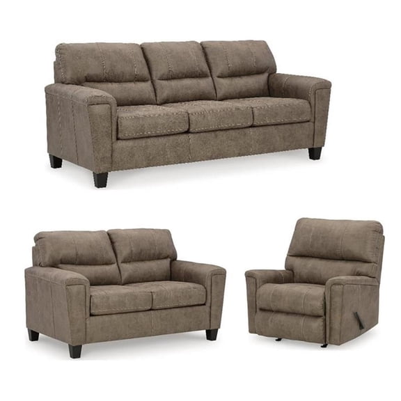 Bowery Hill Living Room Set of Recliner, Loveseat, & Sofa in Fossil