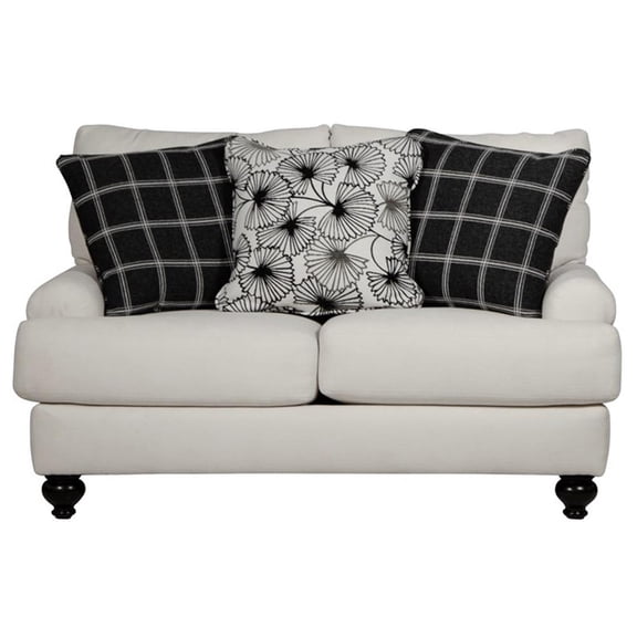 Bowery Hill Loveseat in Plush Ecru Off White Fabric with Accent Pillows