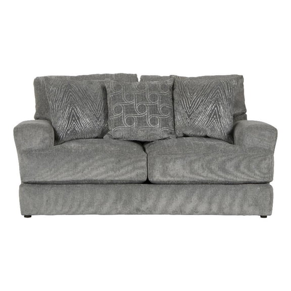 Bowery Hill Loveseat with Cuddler Cushions in Gray Polyester Fabric