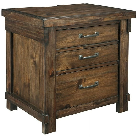 Bowery Hill Manufactured Wood Base 3 Drawer Nightstand with USB Ports in Brown