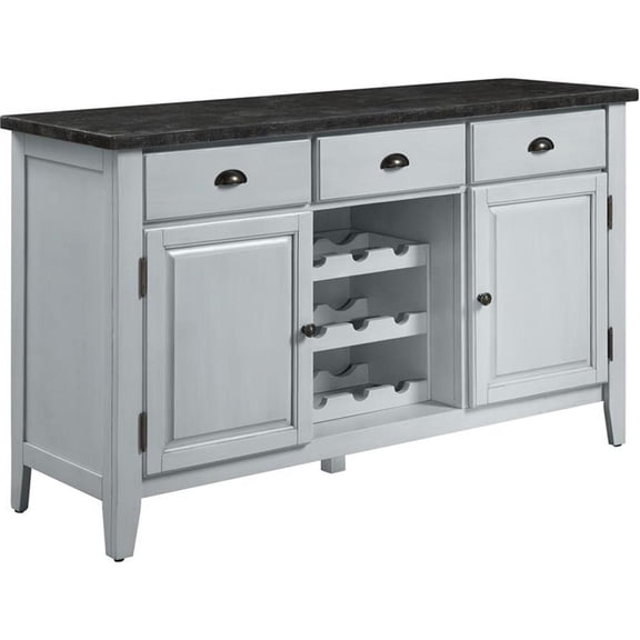 Bowery Hill Marble Server with Antique White Finish and Storage
