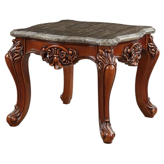 Bowery Hill Marble Top End Table with Queen Anne Legs in Walnut Finish