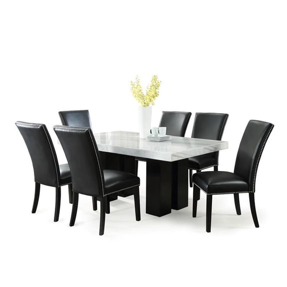 Bowery Hill Marble White Dining Set Rectangular Spacious 70" x 40" Unassembled