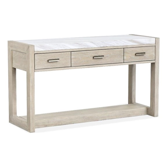 Bowery Hill Marble Top Rectangular Sofa Table With Drawers in Gallery Buff