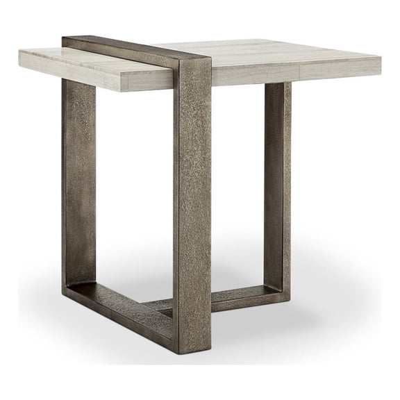 Bowery Hill Marble Veneer Rectangular End Table in Sea Shell