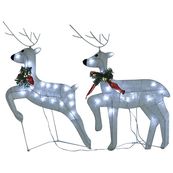 Bowery Hill Medium Decorative Inlays Christmas Reindeer Set of 2 in White Mesh
