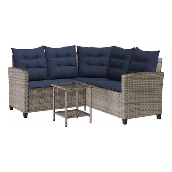 Bowery Hill Medium PE Rattan Garden Sofa With Adjustable Feet in Gray