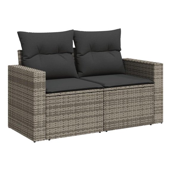 Bowery Hill Medium PE Rattan Garden Sofa With Adjustable Feet in Gray
