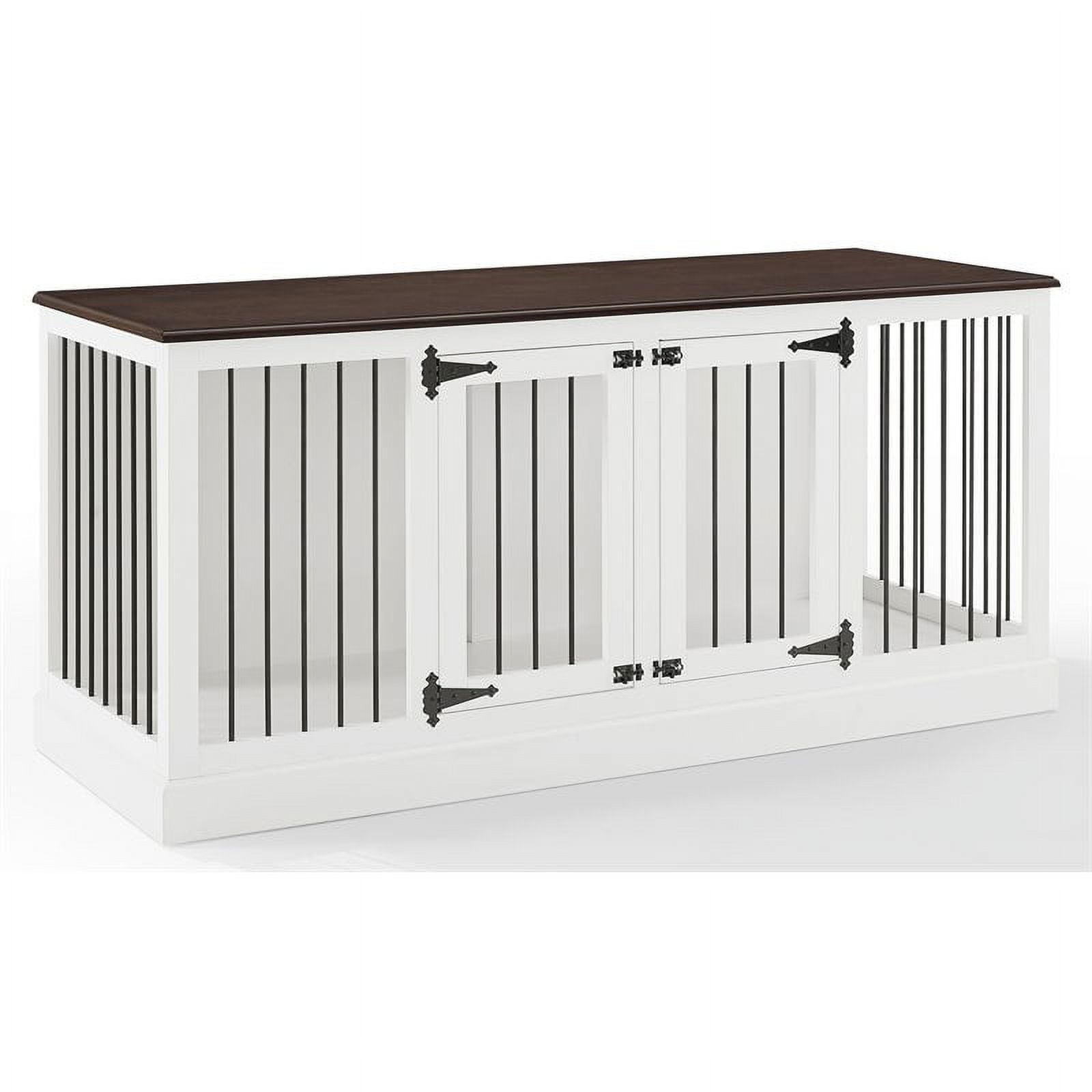 Bowery Hill Medium Traditional Wood Credenza Pet Crate in White/Dark