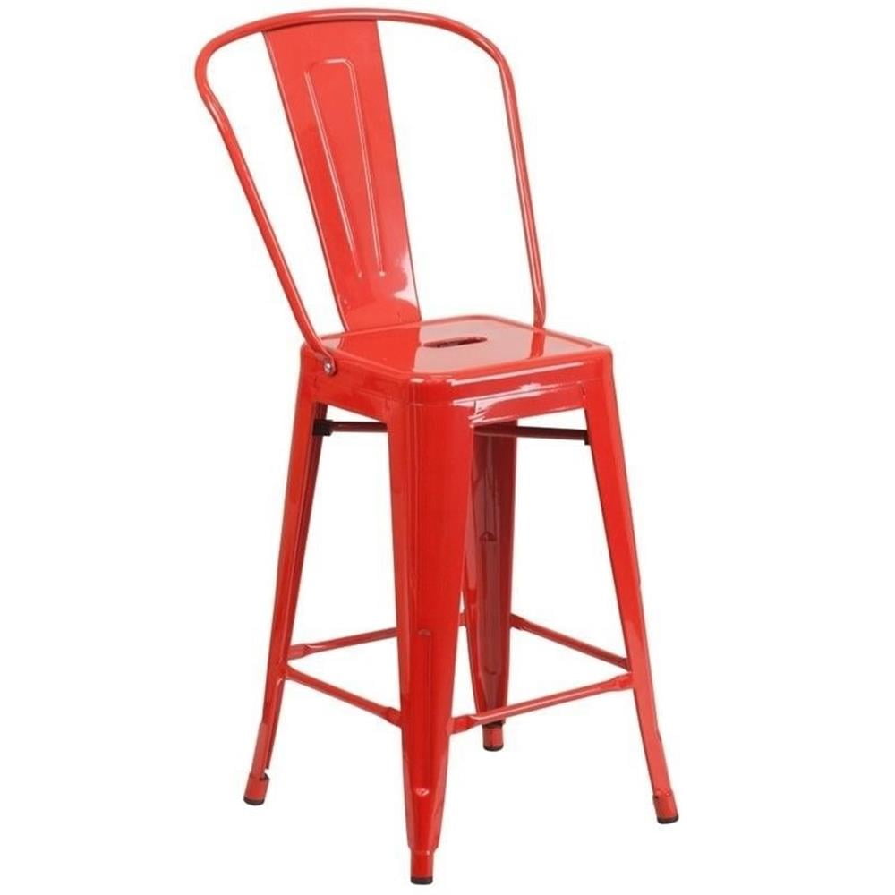 Red Metal 24'' Bistro Style Counter Stool
