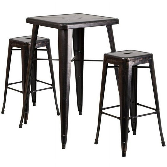 Bowery Hill Metal 3 Piece Bar Table Set in Black-Antique Gold