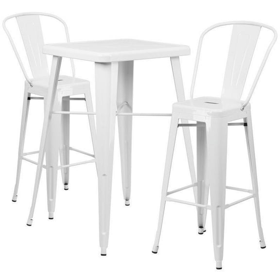 Bowery Hill Metal 3 Piece Bar Table Set in White