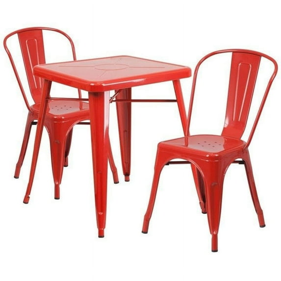 Bowery Hill Metal 3 Piece Bistro Set in Red