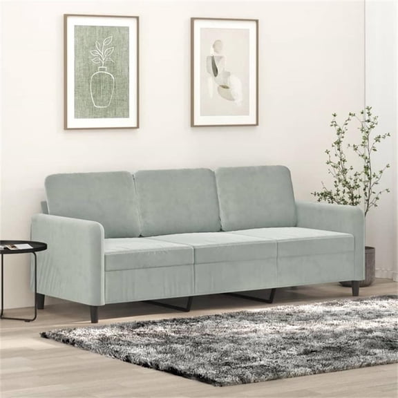 Bowery Hill Metal 3-Seater Sofa in Light Grey Polyester Velvet