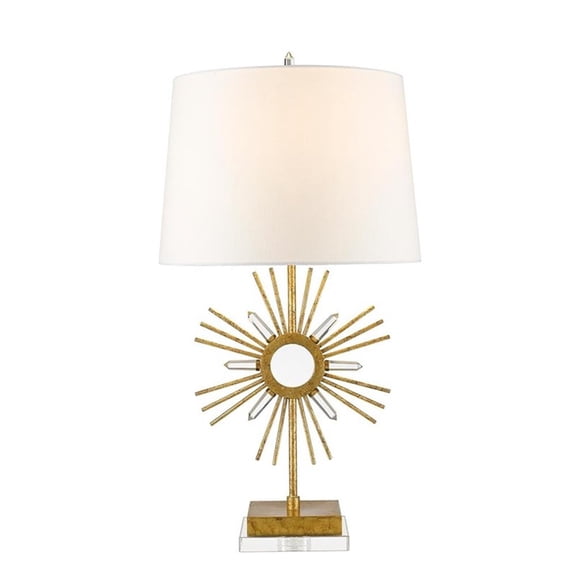 Bowery Hill Metal Buffet Lamp with White Linen Shade in Gold Leaf