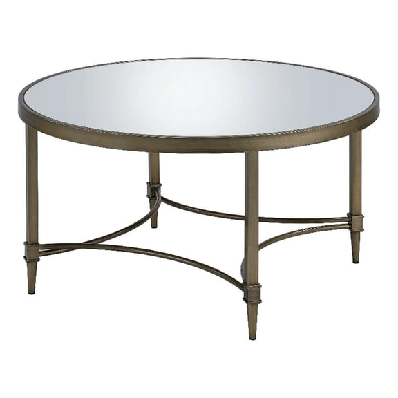 Bowery Hill Metal Coffee Table with Mirrored Top in Antique Brass