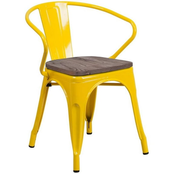 Bowery Hill Metal Dining Arm Chair in Yellow